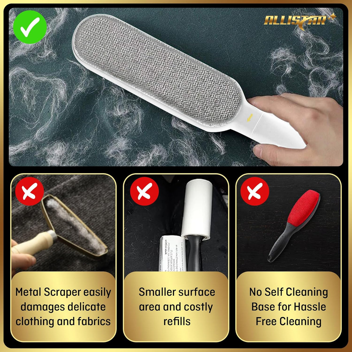 Lint Brush, Pet Hair Remover, Lint Remover for Clothes, Sofa, Carpets, Car Seats. Cat Hair Remover. Dog Hair Remover Laundry. Double-Sided. Reusable. Self-Cleaning Base. ALLISTAR (Snow Peak White)
