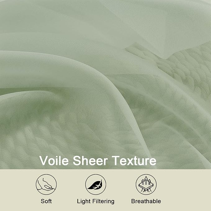 Kitchen Curtains 24 Inch Length Tier 2 Pieces, Sage Green Sheer Curtain Solid - Image 3