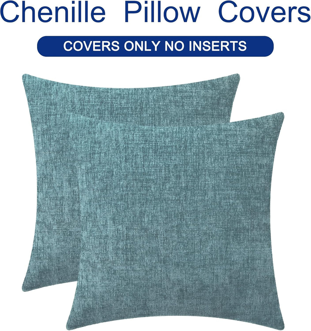 CaliTime Throw Pillow Covers Decorative 24 X 24 Inches Pack of 2 Cozy Chenille Cushion Cases for Couch Sofa Bed Living Room Home Smoke Blue