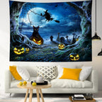 LB Halloween Wall Tapestry 92.5x70.9 Inch - Spooky Graveyard Scene with Witch, Black Cat, Pumpkin, Full Moon & Dead Tree Decor for Bedroom, Living Room, Dorm, Party