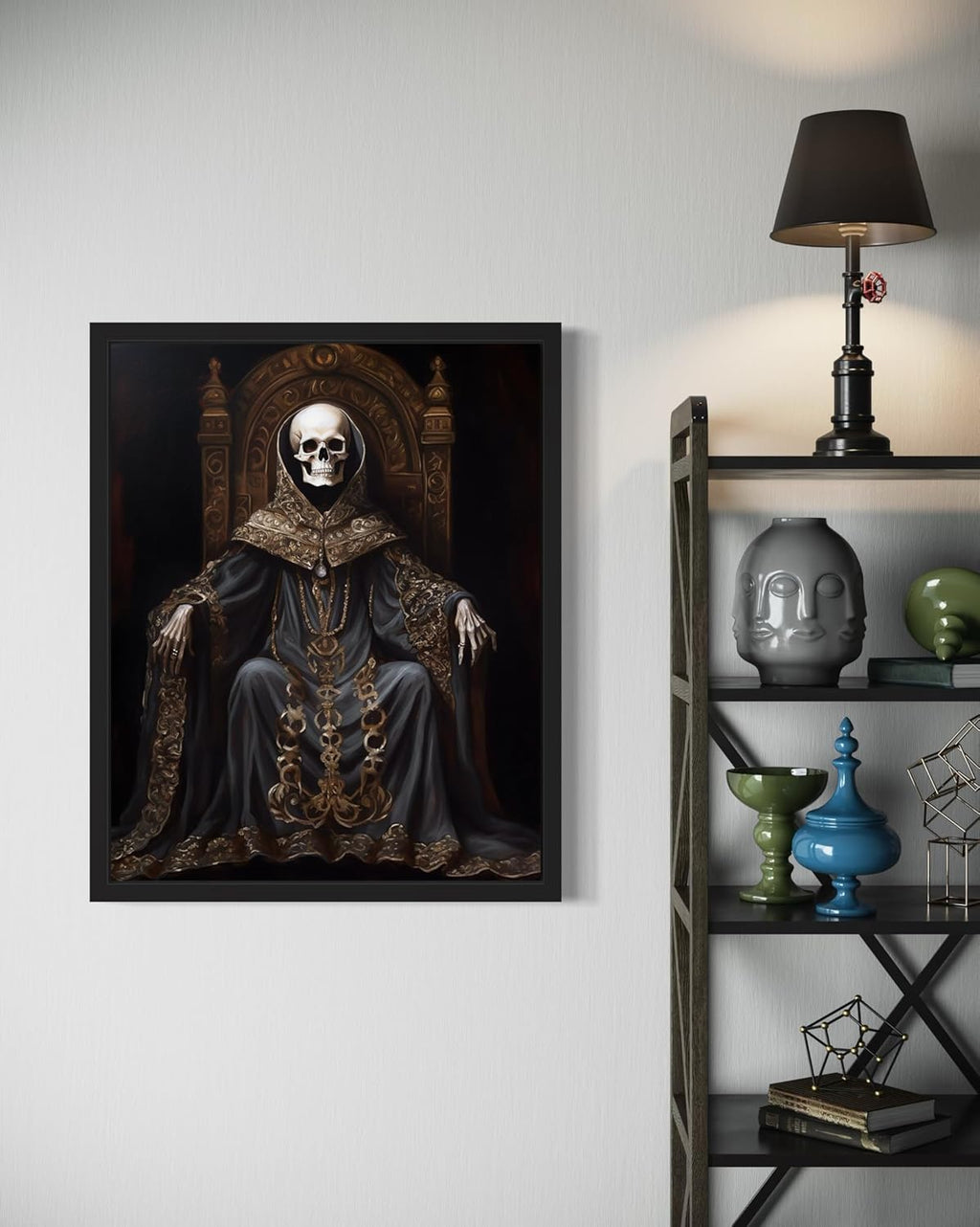 Skull King Poster Art Print, Halloween Scary Vintage Wall Art Academia Spooky Painting Decoration for Horror Prints, Gothic Posters Bedroom Decor 89 (Skull King 1, 16 x 20 inches, Black Frame)