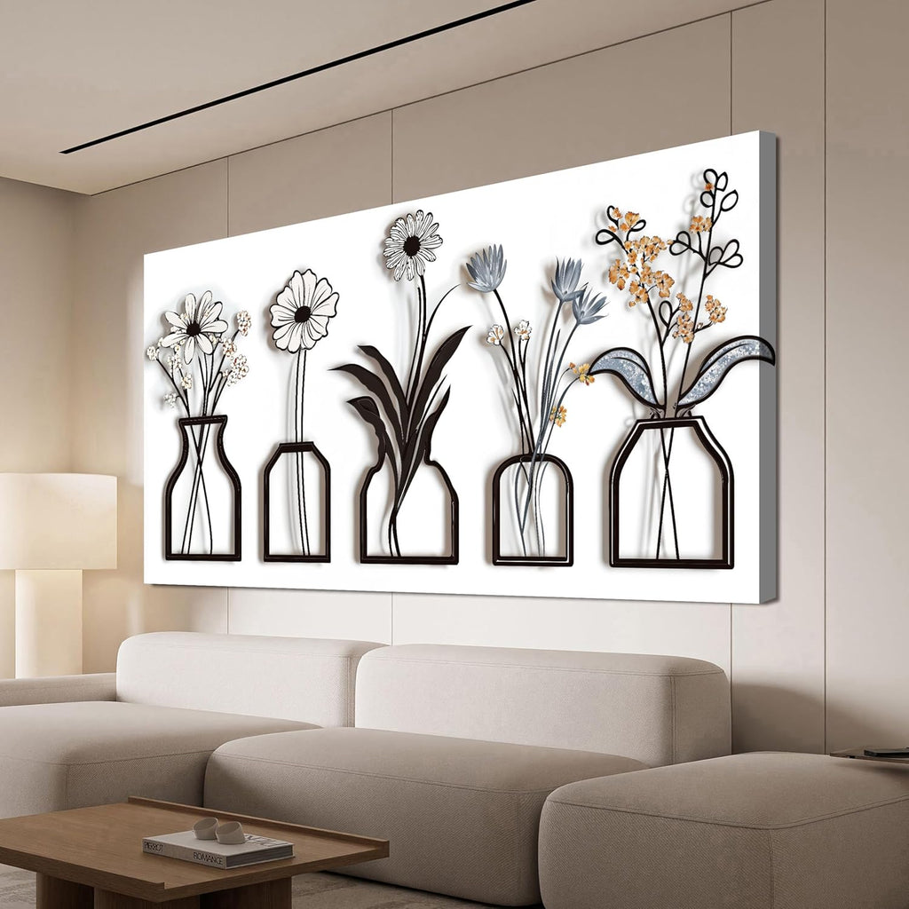 Canvas Wall Art Decor Large Modern Black and White Wall Art Decoratiions Abstract White Flower Wall Art Prints Large Art Work for Wall Decor Pictures for Living Room Home Office Decor 29" X 58"