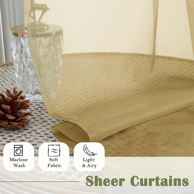 Gold Sheer Curtains for Bedroom 84 Inches Long 2 Pcs, Light Filtering Airy - Image 8