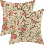 CXMEIFLY Spring Floral Birds Pillow Covers 18 x 18 Inch Set of 2 for Chinoiserie Flowers Decor Throw Pillows Pink Red Plant Outdoor Decorative Cushion Cases for Couch Bed Decorations
