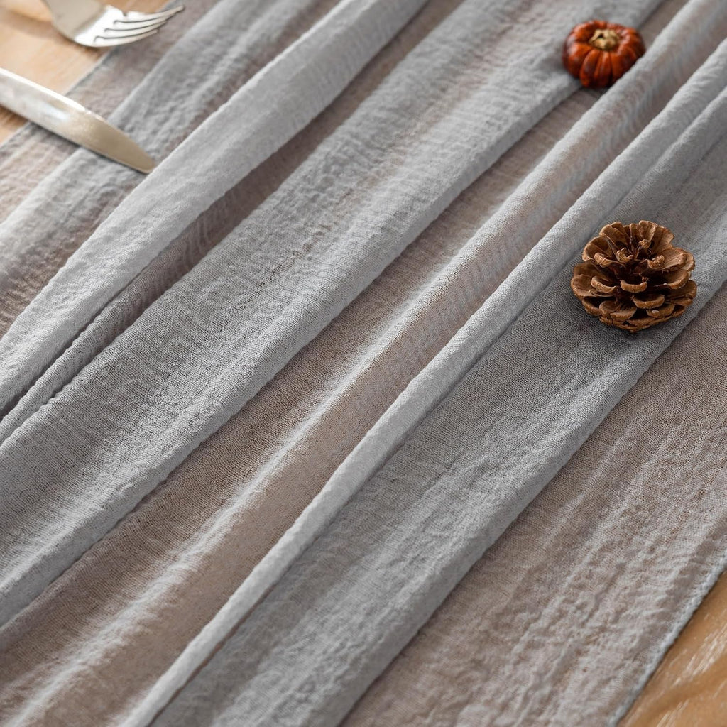 6pcs Dusty Blue Gauze Rustic Cheesecloth Table Runner 120 Inch 10 FT for Wedding Baby Shower Bridal Shower Birthday Engagement Garden Outdoor Party Long Sheer Boho Decorations