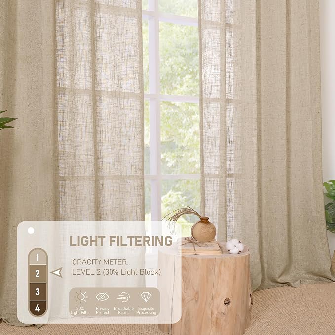 54 Inch Semi Sheer Linen Curtains 2 Panels Set, Light Filtering Bedroom Window - Image 4