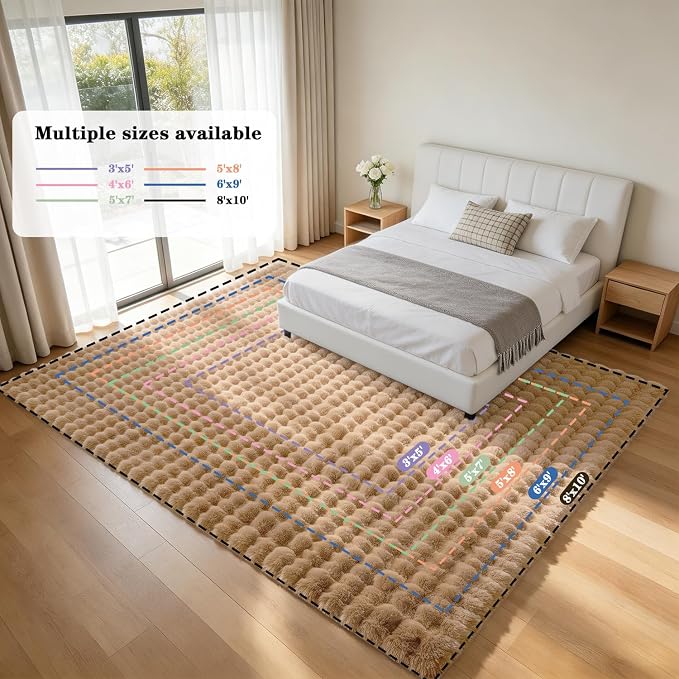 Coffee Rabbit Plush Rug 8'x10', Fluffy Shaggy Area Rug - Image 8