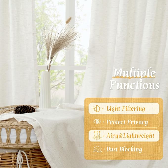 Light Filtering Natural Linen 63 Inch Length Curtains - Image 9