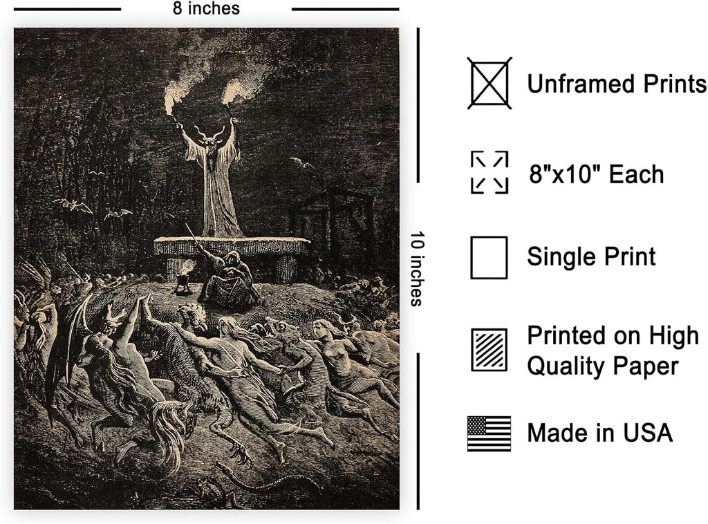 Poster Master Vintage Gustave Dore Poster - Retro Dance of Sabbath Print - Witchcraft Art - Halloween Art - Gift for Him & Her - Gothic Decor for Dorm, Living Room or Bedroom - 8x10 UNFRAMED Wall Art