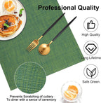 Vinyl Placemats Set of 6, PVC Woven Washable Non-Slip Table Mats, Heat Resistant Wrinkle Free Place Mats for Dining Table, Easy to Clean (6, Green)