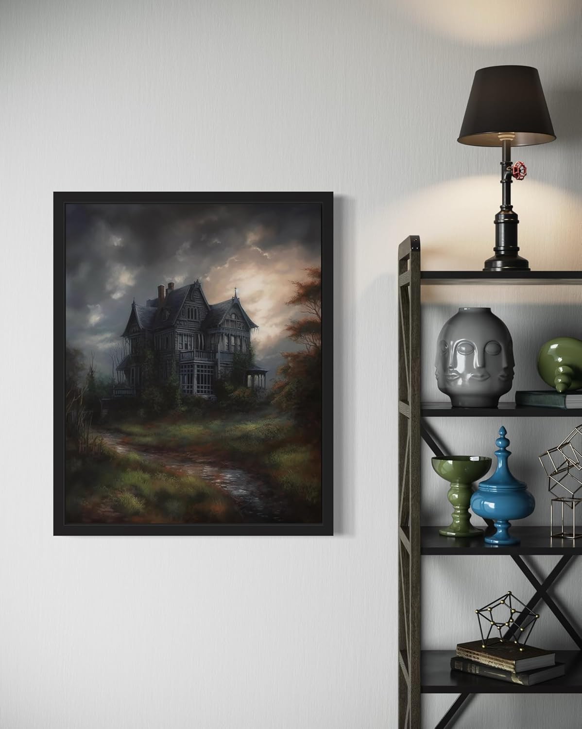 Haunted House Poster Art Print, Halloween Scary Vintage Wall Art Academia Spooky Painting Decoration for Horror Prints, Gothic Posters Bedroom Decor 89 (Haunted House, 16 x 20 inches, Unframed)