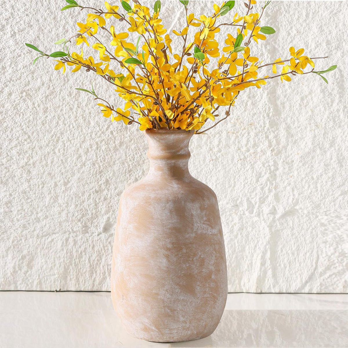 Ceramic Rustic Flower Vase, 12.4" Large Farmhouse Vases Home Decor Pottery Neutral Decorative Vase Pampas for Table Entryway Bookshelf Living Room Kitchen Bedroom