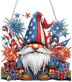 SENQAO Gnome Diamond Art Hanging Kit for Adult, Special Shaped Rhinestone, Double Sided DIY Acrylic Diamond Art Painting Window Pendants Home Garden Wall Hanging Kits Hanging Ornament(4Th of July)