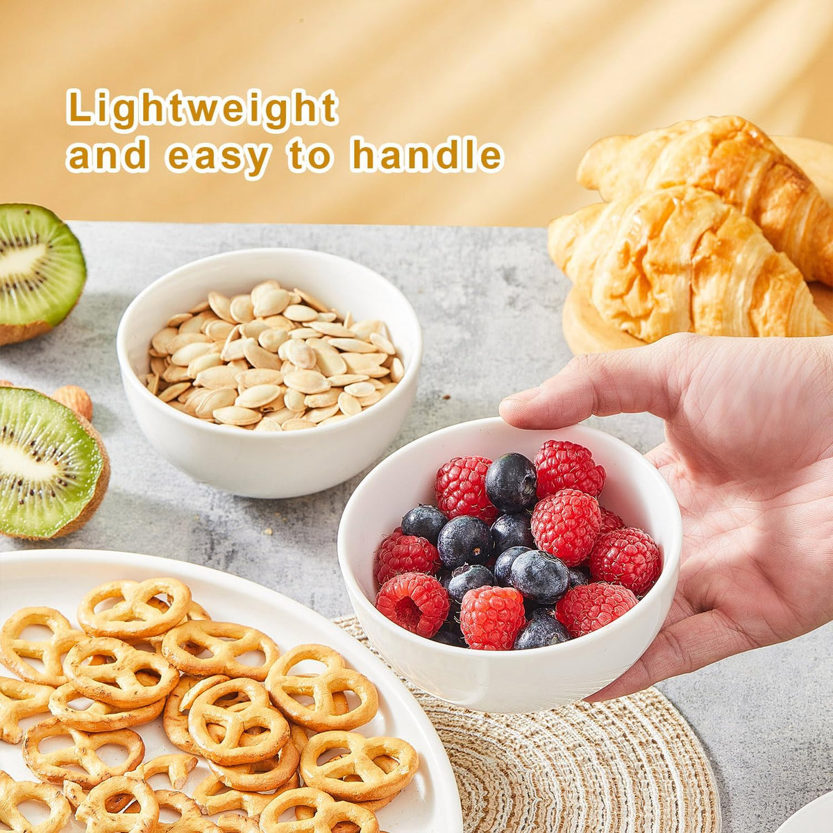 White 4.5in Small Ceramic Bowls, 12 OZ Cereal Bowls Set of 6 for Dessert, Rice, Jello, Pudding, Yogurt, Dishwasher/Microwave safe, Bone China