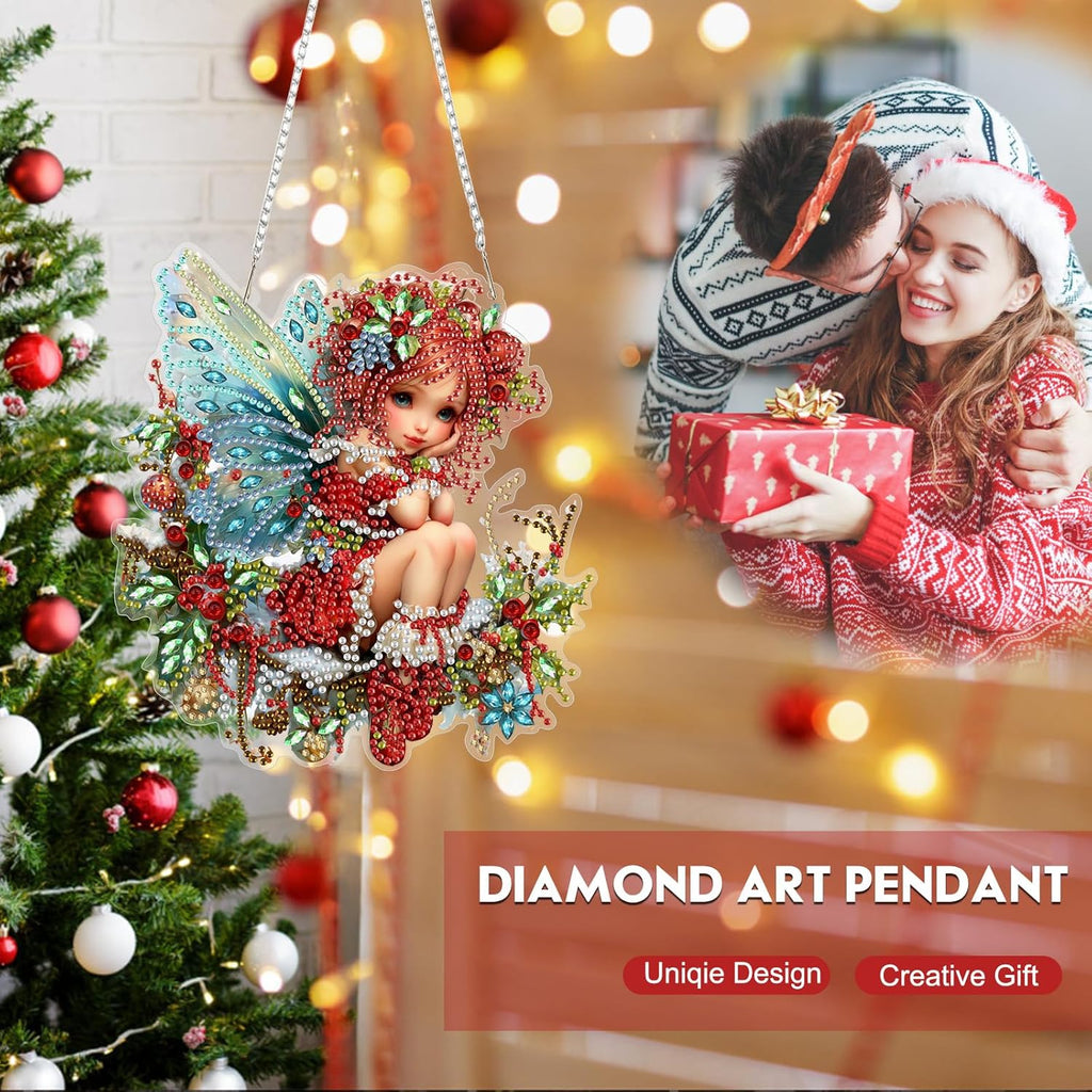 Hanging Diamond Art Kit for Adult, Christmas Angel, 5D Special Shaped Rhinestone Diamond Painting Ornament, Christmas Fairy, DIY Acrylic Diamond Art Painting Window Pendants Home Garden Wall Decor