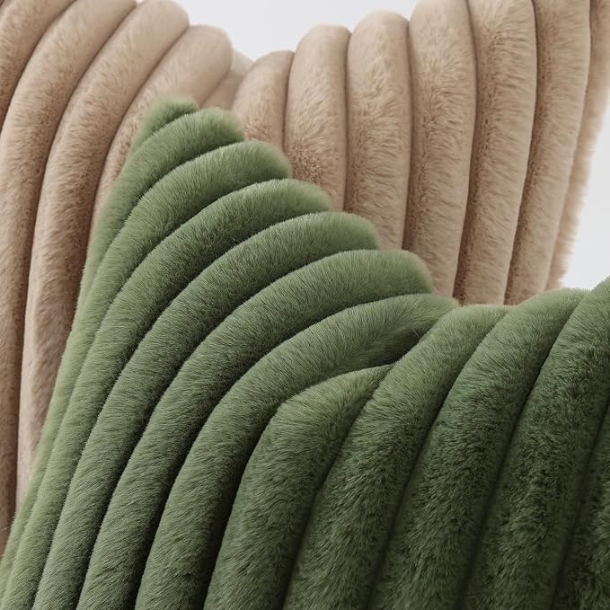 decorUhome Fall Faux Fur Throw Pillow Covers 22x22 Set of 2 Olive Green | - Image 3