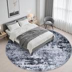 Round Area Rug Living Room: 8 ft Modern Washable Carpet Black | - Image 3