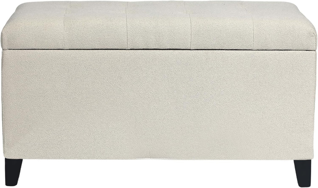 Asense Storage Ottoman Bench, Tufted Fabric Upholstered End of Bed Bench with Safety Hinge Wooden Legs, for Entryway Bedroom (Cotton and Linen Beige, 33.3")