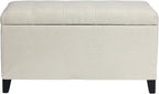 Asense Storage Ottoman Bench, Tufted Fabric Upholstered End of Bed Bench with Safety Hinge Wooden Legs, for Entryway Bedroom (Cotton and Linen Beige, 33.3")