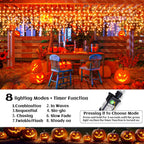33 FT 400LED Halloween Lights, Orange Icicle Lights for Outside, Clear Wire Twinkle String Light with Timer 8 Modes Waterproof for Window House Patio Yard Wedding Classroom Festival Decor