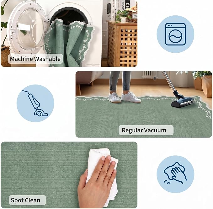 GarveeHome Round Area Rug 5ft Scalloped Washable Circle Rug - Image 6