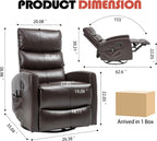 Manual Swivel Rocker Recliner Chair for Adults, Overstuffed Reclining Glider Chair for Nursing with Vibration Massage & Heat, Living Room Rocking Recliner 3-Stage backrest, Faux Leather Brown