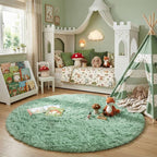 Amdrebio Sage Green Fuzzy Round Kids Rug 4Ft - Image 7