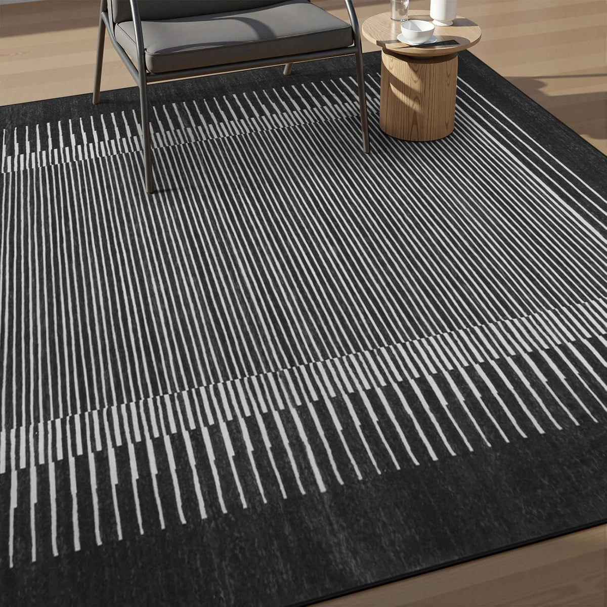 Wonnitar Washable Striped Black Runner Rug for Hallway 2'6"x8', Non-Slip Kitchen Runner Rug, Low Pile Minimalist Soft Rug Runner for Bedroom Hallway Bathroom Laundry Entryway (Black, 2'6" x 8')