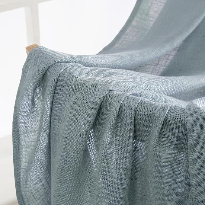 MIULEE Dusty Blue Linen Curtains 52x54 Inch 2 Panel - Image 6