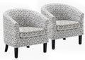 BELLEZE Accent Barrel Chair Set of 2, Linen Round Chair Club Tub Sofa Corner Chair with Flared Legs and Cozy Soft Padding for Living Room Bedroom Waiting Room - White & Brown