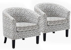 BELLEZE Accent Barrel Chair Set of 2, Linen Round Chair Club Tub Sofa Corner Chair with Flared Legs and Cozy Soft Padding for Living Room Bedroom Waiting Room - White & Brown