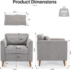 Mid Century Modern Accent Chairs, Chenille Grey Upholstered Armchair,Living Room Chairs with Wooden Legs, Side Single Sofa Chair for Bedroom, Office Cafe Waiting Room Apartment