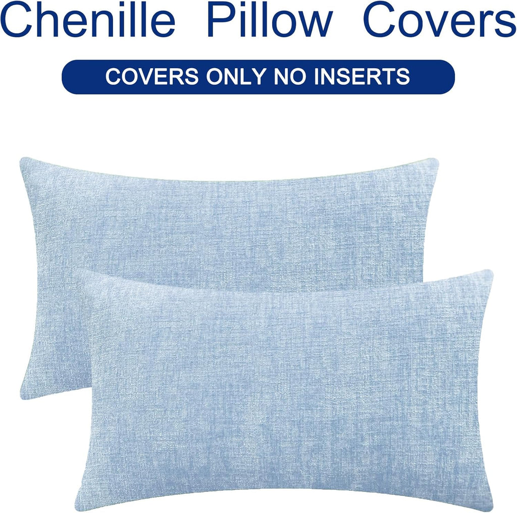 CaliTime Throw Pillow Covers Decorative 12 X 20 Inches Pack of 2 Cozy Chenille Cushion Cases for Couch Sofa Bed Living Room Home Baby Blue