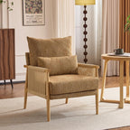 VINGLI Boho Braid Accent Armchair,Mid-Century Modern Chiar with Solid Wooden Armrest,Comfy Louge Cushion Chair with Waist Pillow for Bedroom,Living Room,Reading Room, Khaki