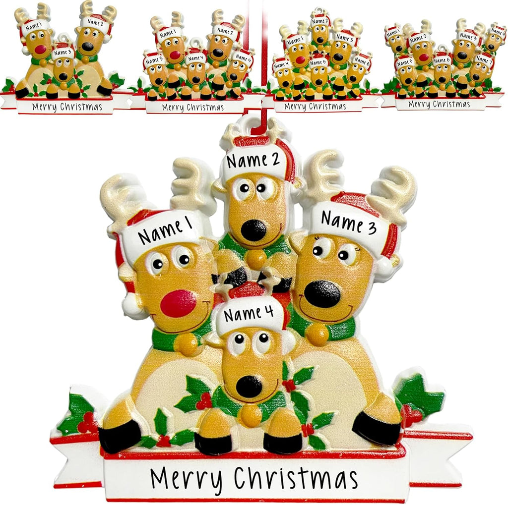 2025 Personalized Christmas Ornaments Family of 2/3/4/5/6/7/8,Custom Deer Christmas Ornaments Deorations with Names,Customized Xmas Ornament Tree Deorations,Personalized Xmas Ornament Gifts