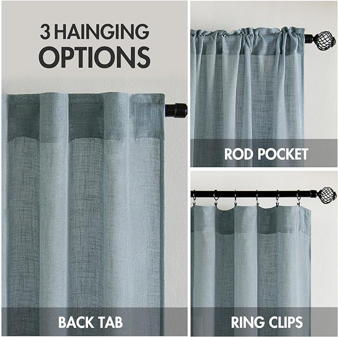 MIULEE Dusty Blue Linen Curtains 52x108 Inch Long Soft Thick Linen Textured | - Image 2