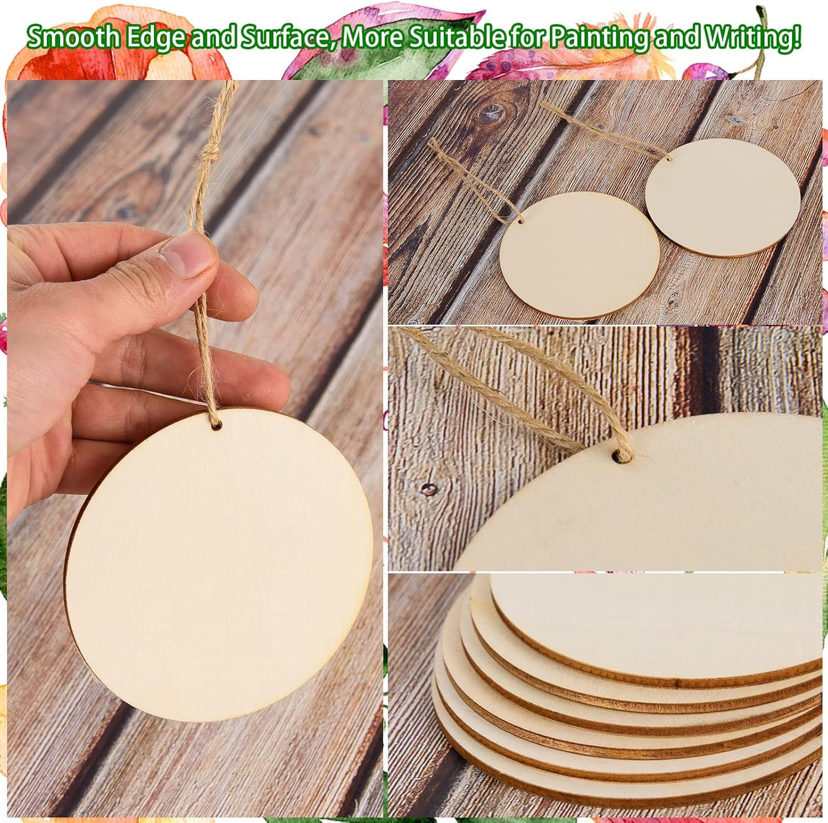120 Pcs 3 Inch Unfinished Rounds Wooden Circles with Holes Wooden Tags Round Wood Discs Cutouts for Crafts Natural Blank Wood Circle Ornaments Hanging Tags for DIY Crafts, Painting, Christmas Decor