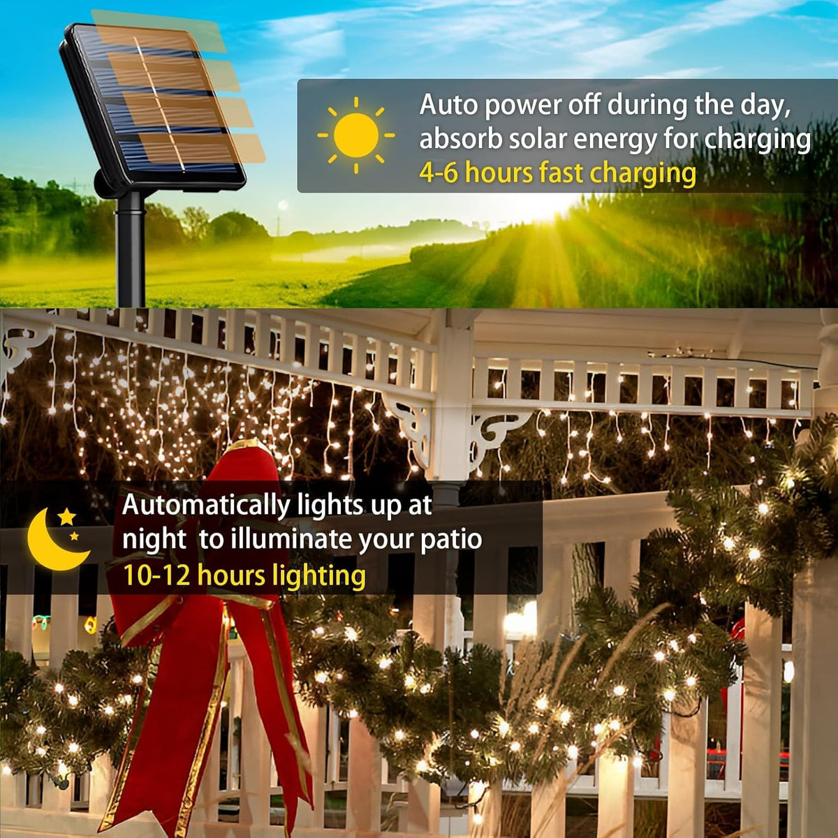 6 Pack Solar String Lights Outdoor, 600 LED Extra-Long 236Ft Solar Lights Outdoor with 8 Lighting Modes, IP65 Waterproof for Garden, Patio, Xmas, Balcony, Tree, Wedding, Party Decor (Warm)
