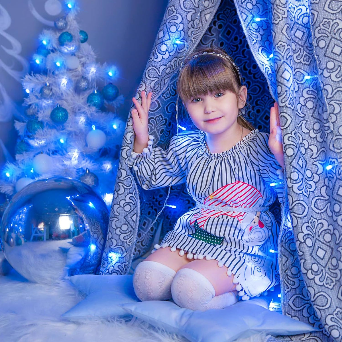 120 LED Blue Christmas Lights Outdoor, 40ft Clear Wire Blue String Lights 8 Modes, Plug in Waterproof Fairy String Light for Indoor Christmas Tree Bedroom Decorations
