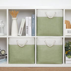 Bidtakay Cubby Storage Bins Set of 3 Fabric Baskets for Shelves Closet Drawer Organizer Storage Cubes 13x13 Collapsible Organization Baskets for Nursery Toy Shelf (White&green)