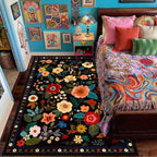 RELEANY Floral Washable 6x9 Area Rugs Black | Flower Carpet Print Boho Cute Non - Image 8