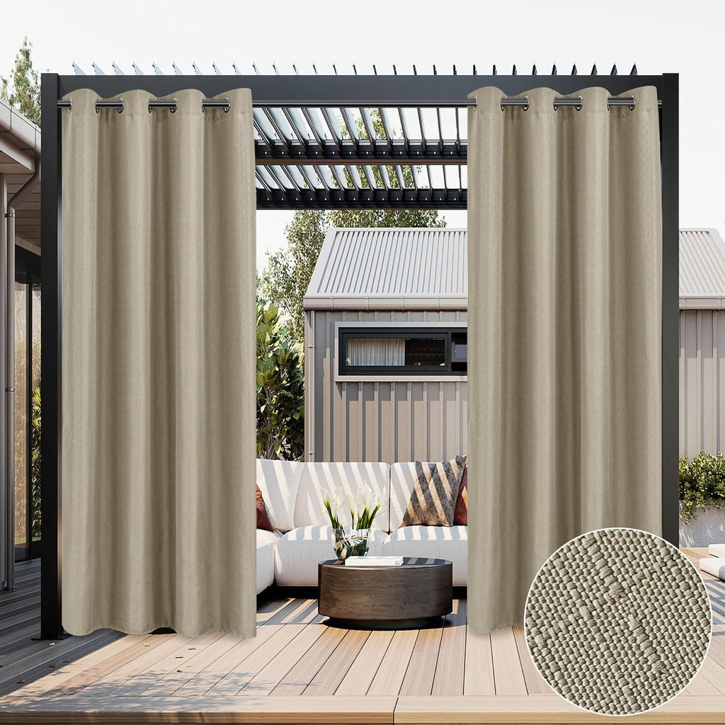 HolidayIdeas 2 Panels Linen Outdoor Curtains for Patio Waterproof Taupe Curtains 54"x 95"-Outside Curtains Weatherproof, Privacy, Textured for Pergola, Porch, Cabana, Gazebo