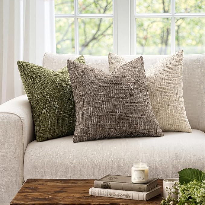 MIULEE Chenille Textured Lumbar Throw Pillow Covers Taupe Grey 12x20 | Set of 2 - Image 4