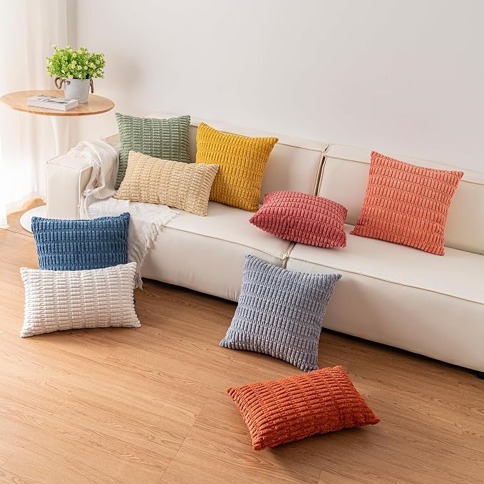 Aegero Pack of 2 Corduroy Decorative Throw Pillow Covers 20x20 Inch, Rust | - Image 7
