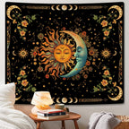 ARTCREATOR Sun and Moon Tapestry Astrology Space Wall Hanging Boho Hippie Floral Plant Tapestries Aesthetic Vintage Mandala Flower Decor for Living Room Bedroom (29" x 37")