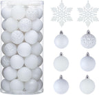 Valery Madelyn Christmas Tree Decorations Ornament Set for Fall Halloween, 50ct 2 Inches White Shatterproof Christmas Ball Ornaments Hanging Xmas Holiday Party Decor