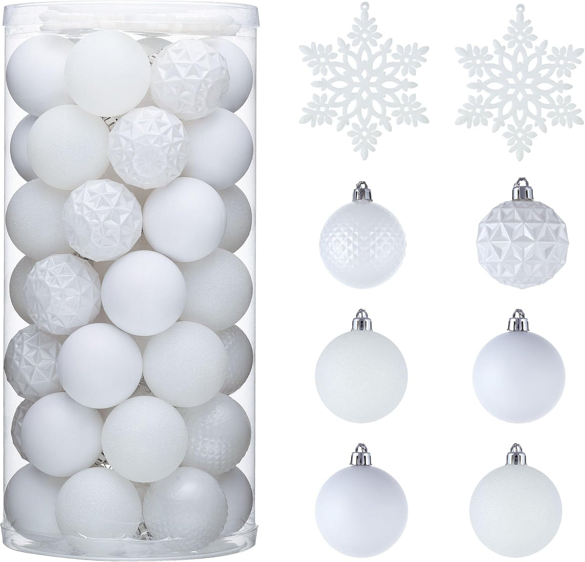 Valery Madelyn Christmas Tree Decorations Ornament Set for Fall Halloween, 50ct 2 Inches White Shatterproof Christmas Ball Ornaments Hanging Xmas Holiday Party Decor