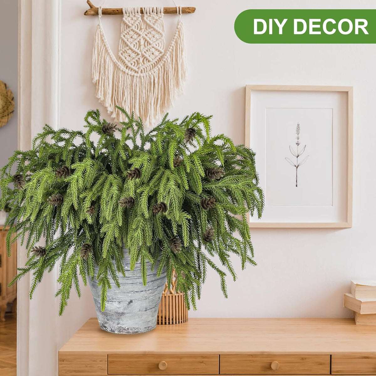 Artgar 12 Pcs Pine Branches - 18 Inch Artificial Green Pine Stem - Real Touch Christmas Greenery Pines Branches for DIY Flower Arrangement Home Indoor Christmas Decor
