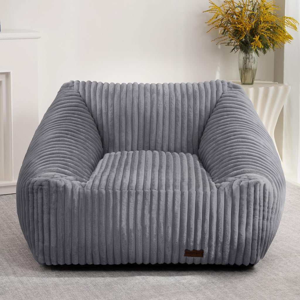 HABUTWAY Bean Bag Chair, Giant Bean Bag Chairs for Adults and Kids, Bean Bag Sofa, Lazy Floor Sofa, Faux Fur Beanbag Chair with Armrests for Living Room Bedroom (Grey)