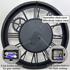 The B-Style Large Wall Clock 18 inch Moving Gear Wall Clock Oversized Vintage Farmhouse Wall Clocks for Living Room Decor Rustic Industrial Wood Clock (Black)
